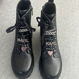 Karl Lagerfeld Paris Women's Mela Embellished Combat Booties Size 8 M
